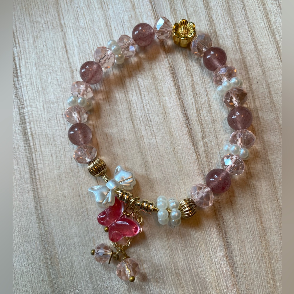 stretchable high quality natural clear rose strawberry quartz bracelet 8MM P